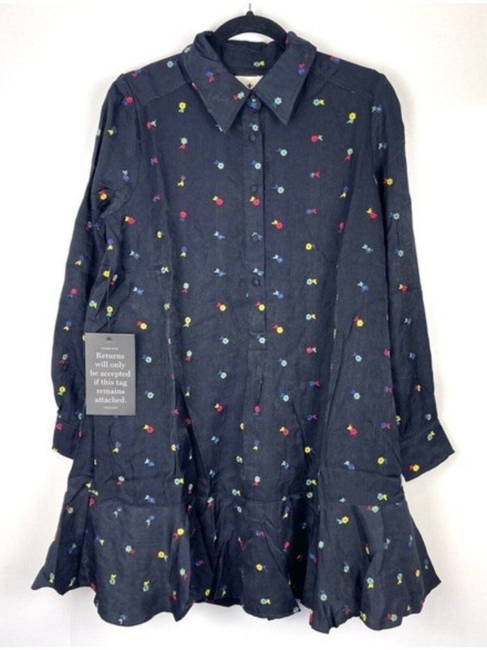 Tuckernuck Callahan Floral Embroidered Shirt Dress NWT Size Small Blue Pockets